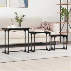 3-teiliges Satztisch-Set Holzwerkstoff in Schwarz-Eiche - Nisttische als Couchtisch-Set mit Metallrahmen in verschiedenen Größen