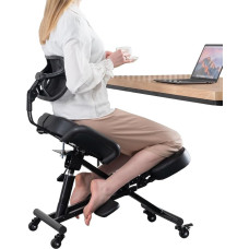 Kelio kėdė su atlošu Ergonomiška biuro reguliuojama kėdė su kampu pasvirusia sėdyne geresnei laikysenai Storos patogios pagalvėlės Juoda