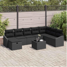 Garten Sofagarnitur 8-teilig mit Polyester Kissen und Poly Rattan Gartenmöbel Set 8-teilig Outdoor Sofa Set mit Kissen 8 pcs Poly Rattan Sofa 8 Stück