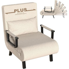 3-in-1 Sleeping Chair, Folding Sofa Bed with Bed Function, 6-Way Adjustable Backrest, Metal Frame & Linen, Guest Bed for Small Spaces, Living Room, Office, Installation Dimensions: 187 x 63 cm, Beige