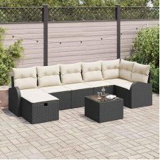 Gartenmöbel Sofa Set mit Kissen und Stauraum, 7-teiliges Terrassen Sofaset aus Poly-Rattan in Schwarz und Creme