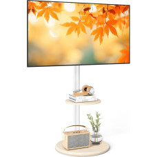 RFIVER TV Stand with Hidden Wheels for 32-65 Inch TVs, White Mobile TV Stand with Wooden Shelf, Height Adjustable & Tiltable, Load Capacity up to 40 kg, Max. VESA 400 x 400 mm