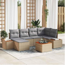 Gartensofa-Set 7-teilig in Schwarz Creme aus Polyrattan, Garten-Sofa-Gruppe 7 Stücke als Gartenmöbel-Set für draußen