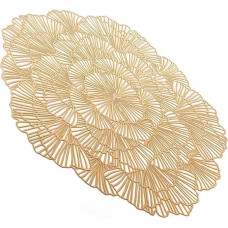 2 Stück Tischsets aus PVC rutschfest Hitzebeständige Platzsets mit Ginkgoblatt Motiv Wärmeisolierende Untersetzer für Zuhause Goldfarben