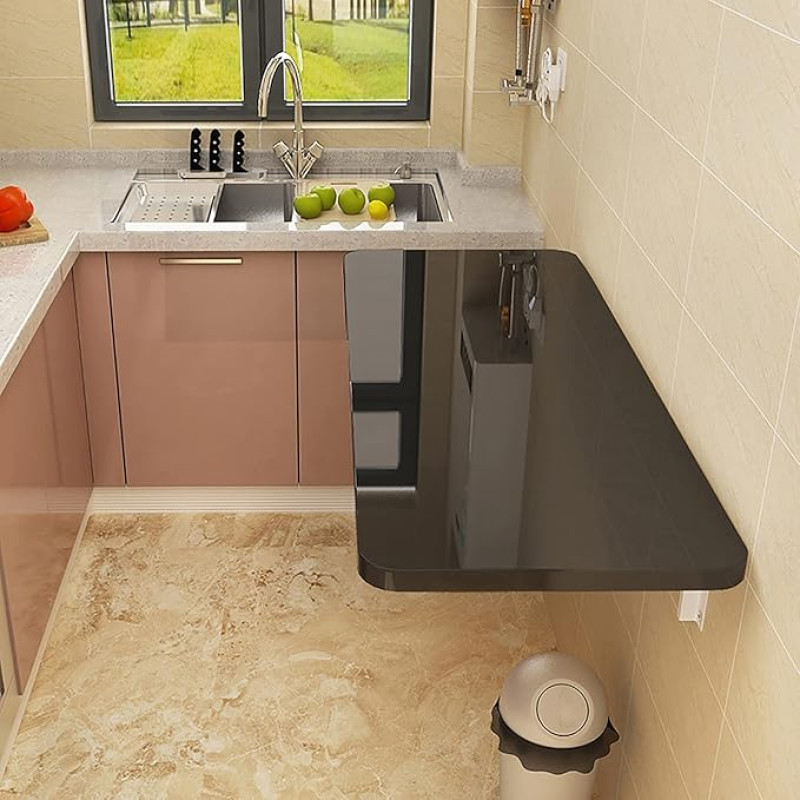 Robuster Klapptisch zur Wandmontage für Küche und Esszimmer, Klappschreibtisch mit Tragkraft 70 kg, Schwebender Wandschreibtisch für kleine Räume, Schwarz, Größe 40 x 30