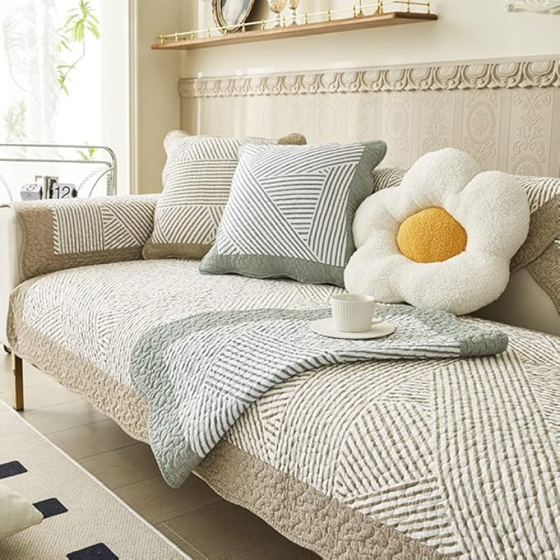 vctops Dygsniuotas sofos dangtelis Medvilninis Boho geometrinis modelis Splitas Sofos dangteliai Neslystantis sofos dangtelis Baldų apsauga šunims augintiniams vaikams, 1 vnt,