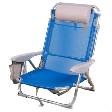 AKTIVE Folding Beach Chair 4 Positions 51 x 45 x 76 cm with Cushion Seat Height 17 cm Carry Handle Side Pocket Blue (62609)