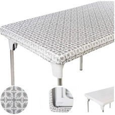 Toptablecloth Staltiesė 60 x 30 colių sidabro raštuotas elastingas kvadratinis sulankstomas vinilo staltiesė Kalėdų plastikinis vandeniui atsparus piknikas šalis Namai vidaus
