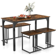 COSTWAY Dining Table with Bench & 2 Stools, Set of 4 Kitchen Tables, Industrial Dining Set for Kitchen, Dining Room, Restaurant, Bar Table with Chairs, Vintage Seating Set (120 x 60 x 75 cm, Brown)