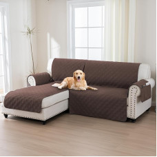 H.Versailtex 100% Waterproof Sectional Sofa Slipcovers 2 Piece Corner Sofa Cover Sectional Couch Cover L Shape Seat Width 205cm (Left Chaise Lounge Cover + 2 Seater Sofa Cover, Brown)