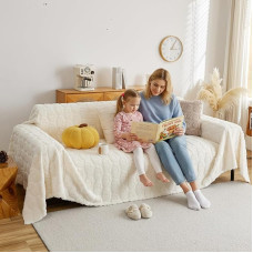 Kaninchen-Plüsch-Fleece-Sofa-Überwurf: 4-Sitzer, Dicker Couch-Schonbezug, Rutschfest, Warm, Strukturiert, Weich, Universeller Möbelschutz, Separat Waschen, Für Wohnzimmer (Off-White, 180x380 Cm)