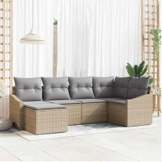 Modulares Gartensofa Set 6 Stück Beige Hellgrau Outdoor Sofa Set für 6 Personen Gartenmöbel mit Stauraum Garten Essgruppe Gartenmöbel Schwarz Creme