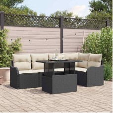 Lauko sofų rinkinys 6-teilig schwarz Poly Rattan mit Kissen und Tisch als Gartenmöbel-Set 6 Stück für Terrasse und Balkon