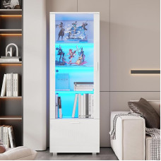 BTM 50 x 40 x 160 cm, baltos blizgios vitrinos, akrilo durelės, akrilo vitrina su LED apšvietimu, kolekcionavimo reikmenys, kvepalų spintelės, knygų lentynos, akrilo vitrina, baltos blizgios durelės (3)