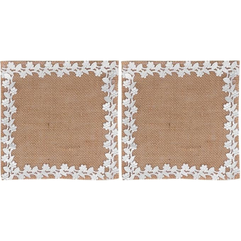 Edle Platzsets aus Leinen 2 Stück Spitzenrand Beige Hitzeisolierend Geeignet für Hochzeiten und Bankette Quadratisch 20 X 20cm
