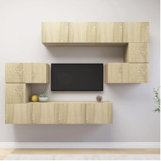 Homgoday TV Furniture Set 8 Pieces Sonoma Oak Multilayer Wood TV Cabinet TV Cabinet Coffee Table Living Room TV Stand for TV Living Room