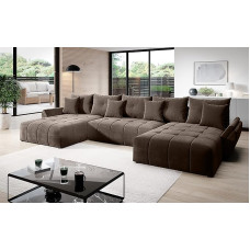 Vigo Velvet Monolith Corner Sofa in U-Shape 382 cm x 190 cm - Sofa Bed with Bed Box - Couch with Storage Space and Cushions - Sofa with Sleep Function - Extendable Sofa Bed - Colour: Brown (M-15)