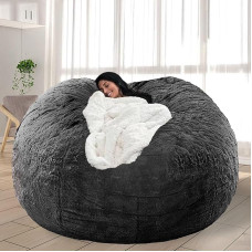 Bean Bag Chair for Adults and Kids, No Filler, Soft Oversized Round Big Joe Bean Bag, Lazy Sofa, Reading Chair Cover, 60 Inch, Dark Grey