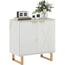 HOMCOM Sideboard Aufbewahrungsschrank, Marmoreffekt, Buffetschrank mit 2 geriffelten Türen und verstellbaren Regalen, Kaffeebarschrank mit Metallbeinen für Wohnzimmer, Weiß