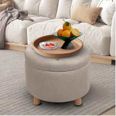 CLATINA Šiuolaikinis apvalus sandėliavimo otomanas, mygtukas Tufted Pouf Ottoman kojos taburetė su paminkštinta sėdyne, tuštybės taburetė su nuimamu dangčiu saugojimo kojos taburetė gyvenamajame kambaryje, miegamajame, Mak