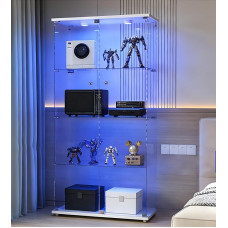 Stiklinė vitrina, stovinti vitrina su užraktu ir LED, 2 durų, 4 lentynų, skaidri baldų vitrina, 36,5 x 80,5 x 163,9 cm (balta, 2