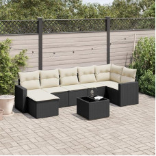 7-TLG. Garten-Sofagarnitur mit Kissen Schwarz aus PE Rattan, Gartenmöbel Set 7-TLG. als Lauko sofos komplektas Schwarz in Poly Rattan