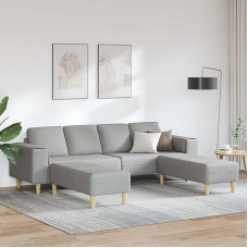 Ergonomische Couch mit Armlehnen und braunen Beinen, Moderne Wohnzimmer Couch Hellgrau mit atmungsaktivem Polyesterbezug, 3-teiliges Sofa-Set