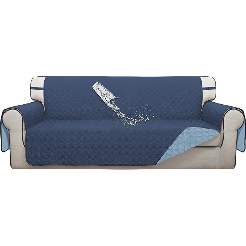 ISSUNTEX Doppelter Schutz, 100% wasserdichte Sofabezüge für Wohnzimmer, Couchbezüge für 3 Kissen, Couch, Sofa, wendbarer Möbelschutz, Sofabezug für Hunde, Haustiere (Sofa, Dunkelblau/Hellblau)