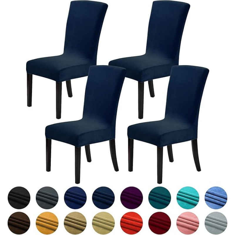 Howhic Velvet kėdžių dangteliai valgomojo kambariui, 4 vnt., elastingi valgomojo kėdžių dangteliai, skalbiami virtuvės kėdės, stilinga dekoracija namams ir banketams (Navy, 4 vnt.)