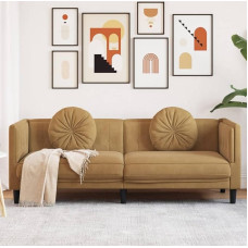 JUDYY 372651 Sofa su pagalvėle, 3 sėdimų vietų, rudas aksomas, poilsio sofa, sofos ir kušetės, relaksacinė sofa, sofa svetainei