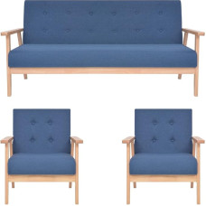 Bequemes 3-TLG. Sofa-Set in Stoff für Wohnzimmer, Retro Design mit Holzrahmen und Schaumstoffpolsterung in Blau, inklusive 2 Sessel und 3-Sitzer-Sofa