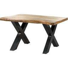 MASSIVMOEBEL24.DE Freeform 5 Mango medienos medžio stalas Natūralus lakuotas antracito blizgesio X kojos 140 x 90 x 77 cm Medžio masyvo stalas Lankstinukų krašto stalas Valgomasis stalas
