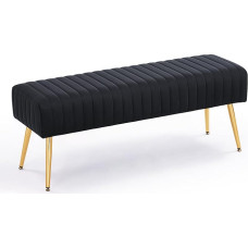 AONELAS Furnimart 44 colių juodo aksomo suolas Osmanų suolas Kojų atramos taburetė Miegamojo suolas Miegamojo suolas Lovos galas Tufting suolas Vidinis suolas su auksinėmis kojomis Svetainės miegamasis Miegamasis Valgomasis Įėjimas Juoda