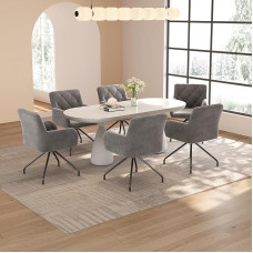 Dining Room Chairs Set of 6 with Diamond Pattern and Lumbar Support, Modern Lounge Chair, Living Room Chair for Bedroom - Modern Comfort for Versatile Rooms, Elegant Velvet, Light Grey
