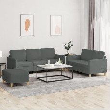 3-TLG. Sofagarnitur Set Dunkelgrau Sofa mit Kissen Stoff für Plaudern und Fernsehen