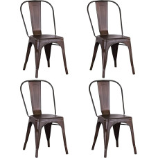 Stackable Dining Chairs Metal Industrial Vintage Suitable for Indoor Outdoor Garden Chair 85 x 45 x 45 cm (85 x 45 x 45 cm, Set of 4)
