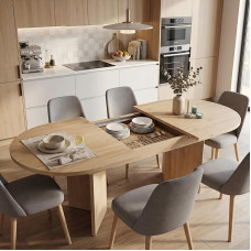 Extendable Wooden Dining Table with Rounded Corners, Extendable Dining Room Table 140-180 x 90 x 75 cm, Reinforced Frame, Extendable Dining Room Table for 4 to 8 People, Oak Colour (E)