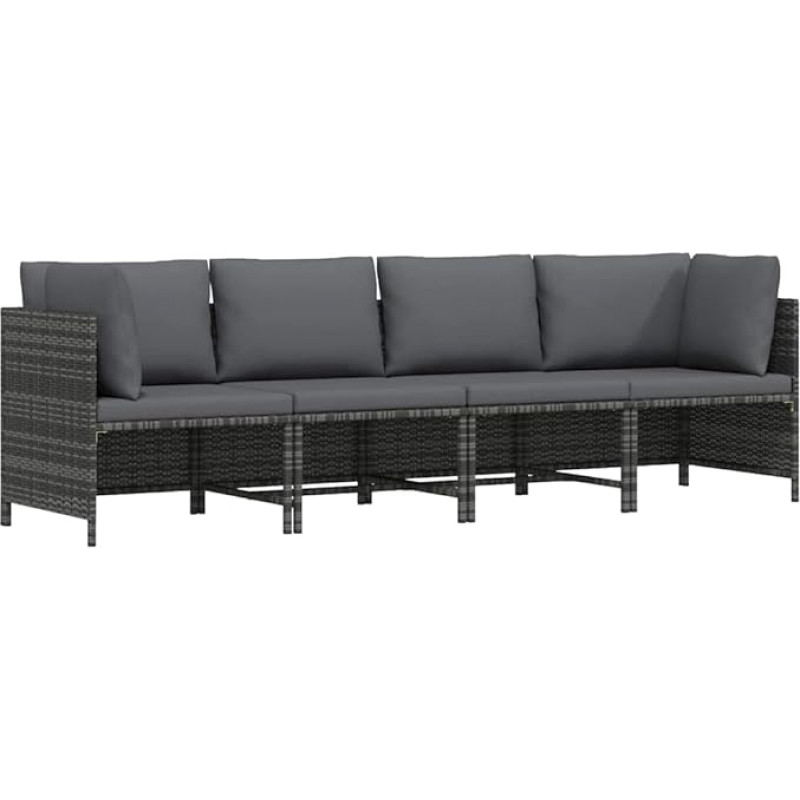 Modulinė poilsio sofa Poly Rattan mit Kissen Grau für Garten Lounge Set, Ecksofa mit abnehmbaren Kissen als modulares 4-Sitzer Gartensofa
