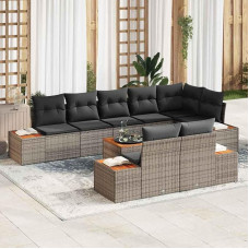 Polyrattan Gartensofa-Set 8 Stücke modular in Schwarz Creme - Gartenmöbel-Set 8-teilig aus Polyrattan mit Akazienholzgestell und Kissen für Terrasse und Garten