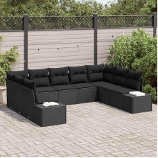 Modulares Outdoor-Sofagarnitur aus Polyrattan als 9-teiliges Gartensofa-Set in Schwarz mit Kissen