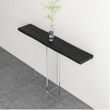 Konsolentisch Schmal Massivholz, Minimalistischer Console Table Flurtisch Mit Acrylbasis, Flurtisch Für Eingangsbereich, Wohnzimmer, Flur, Foyer(Black, 63.0