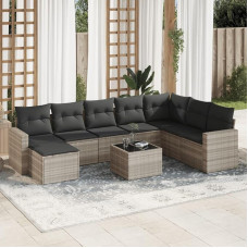 8-TLG. Garten-Sofagarnitur mit Kissen Schwarz PE Rattan, Outdoor Sitzgruppe mit Stauraum, Gartenmöbel Set mit abnehmbaren Kissen als PE Rattan Gartensofa Set