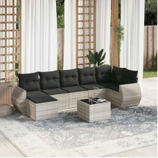 Modulares Gartensofa Set 7-TLG. Schwarz Poly Rattan Gartenmöbel mit abnehmbaren Kissen als Garten Sofa Garnitur