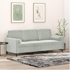 3200891 3-vietė sofa su dekoratyvinėmis pagalvėlėmis, šviesiai pilka, 180 cm, aksomas, poilsio sofa, sofos ir kušetės, poilsio sofa, svetainės sofa, sofa su miego funkcija