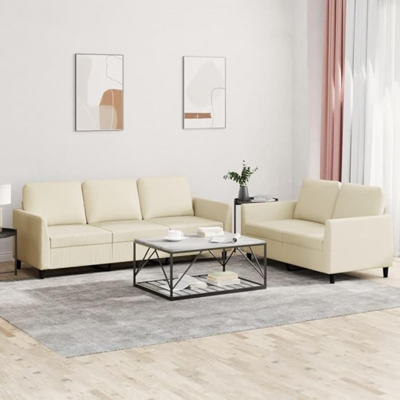 2-TLG. Sofagarnitur Creme Kunstleder Sofa Couch mit ausgezeichneten Platz zum Plaudern und Fernsehen