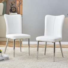 vutizal Dining Room Chairs, Kitchen Chairs, Seating Furniture, Modern Chairs, Set of 2, PU Leather White/Silver with Metal Frame, High Back for Office/Restaurant/Home Office (120 kg Load Capacity)