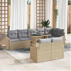 Modulares Gartensofa Beige Hellgrau als 9-teiliges Sofaset mit Stauraum und Kissen für die Outdoor-Sofa-Gruppe