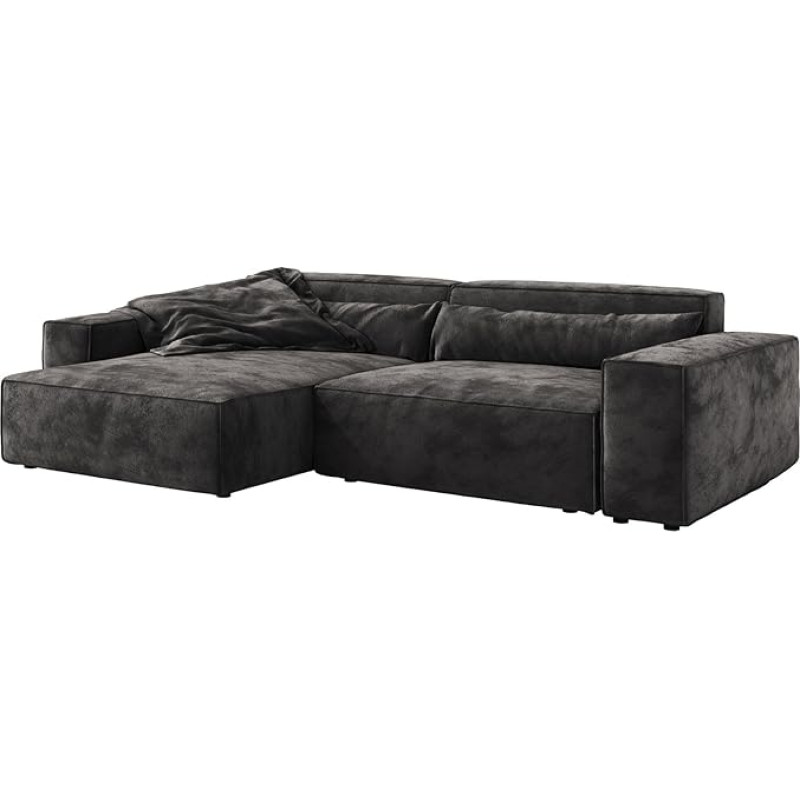 DELIFE Sirpio XL kampinė sofa, mikropluošto, juoda, 270 x 170 cm, reguliuojamas šezlongas