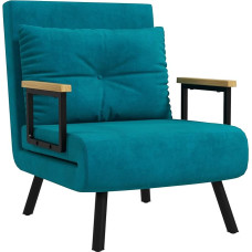 HOMCOM sofa lova su 5 lygių reguliuojamu atlošu, viengulė sulankstoma sofa lova su pagalvėle svetainei, pagaminta iš paminkštinto audinio, plieno ir medžio, 63 x 73 x 81 cm, tamsiai mėlyna