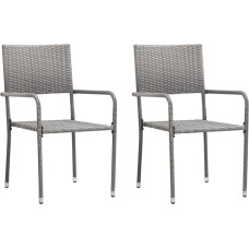 vidaXL Garden Dining Chairs, Set of 2, Stackable with Steel Frame, Garden Chair for Garden, Balcony, Patio, Garden Chair Chair Set, Grey Poly Rattan